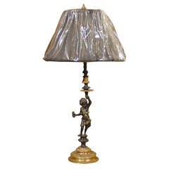19th C. Bronze Cupid Lamp