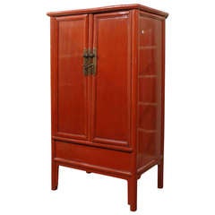 Antique 19th C. Qing Dynasty Red Tall Cabinet
