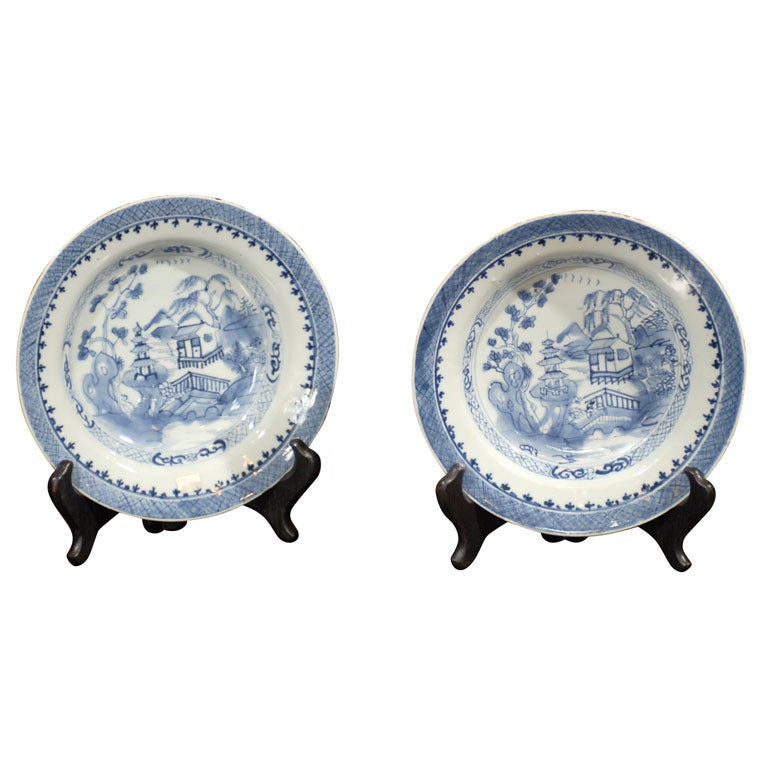 Pair of 18th C. Chinese Blue/White Bowls For Sale