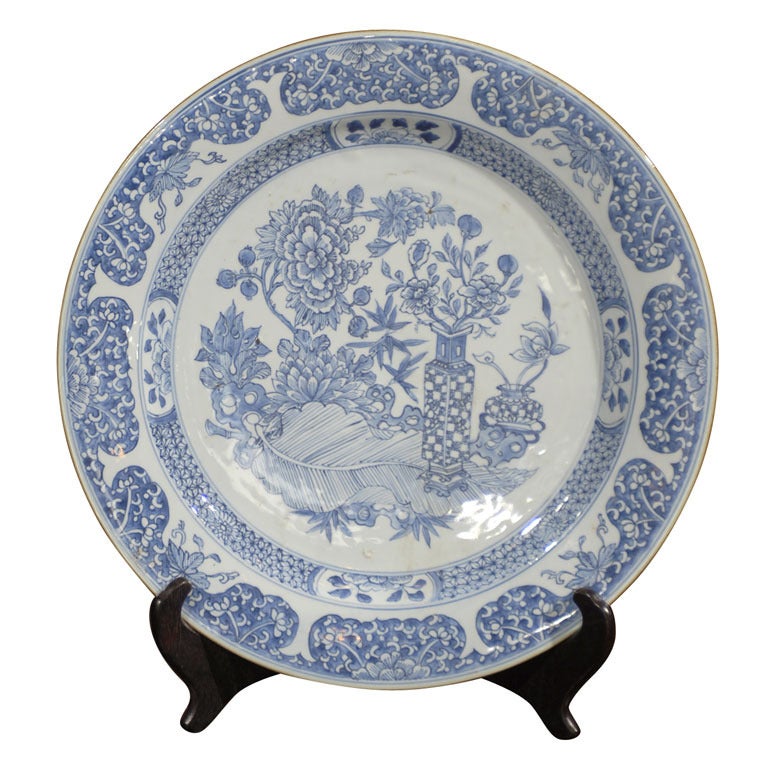 Large 18th C. Blue/White Plate For Sale