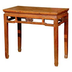 19th Century Qing Dynasty Half Table with Carved Apron