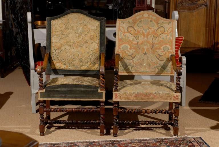 Pair of Barley Twist Walnut Armchairs In Excellent Condition In Chamblee, GA
