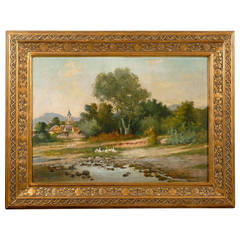 Antique Late 19th Century Landscape Oil on Canvas Painting