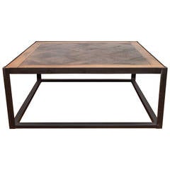 Antique French Parquet Coffee Table on Iron Base