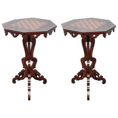 Pair of antique Regency rosewood chess tables