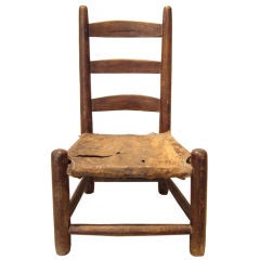 Very Early and Rare Southern Child's Chair with Leather Seat
