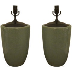A pair of Aqua Green-Blue Porcelain Vase Lamps
