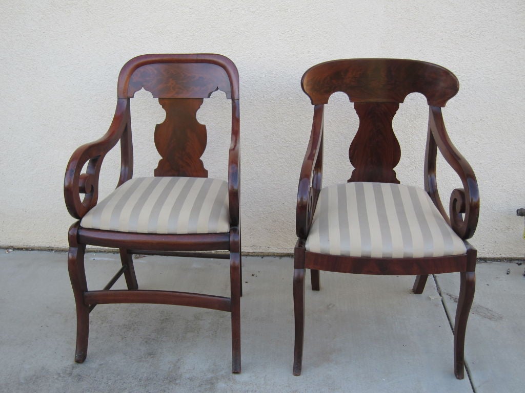 American Exceptional Set of Eight Regency Classical Dining Arm Chairs For Sale