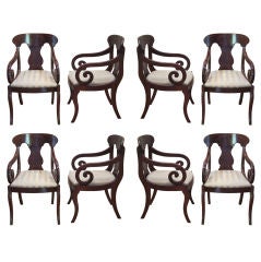 Antique Exceptional Set of Eight Regency Classical Dining Arm Chairs