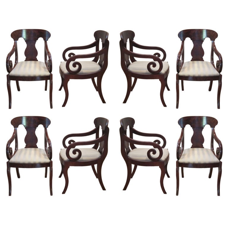 Exceptional Set of Eight Regency Classical Dining Arm Chairs For Sale