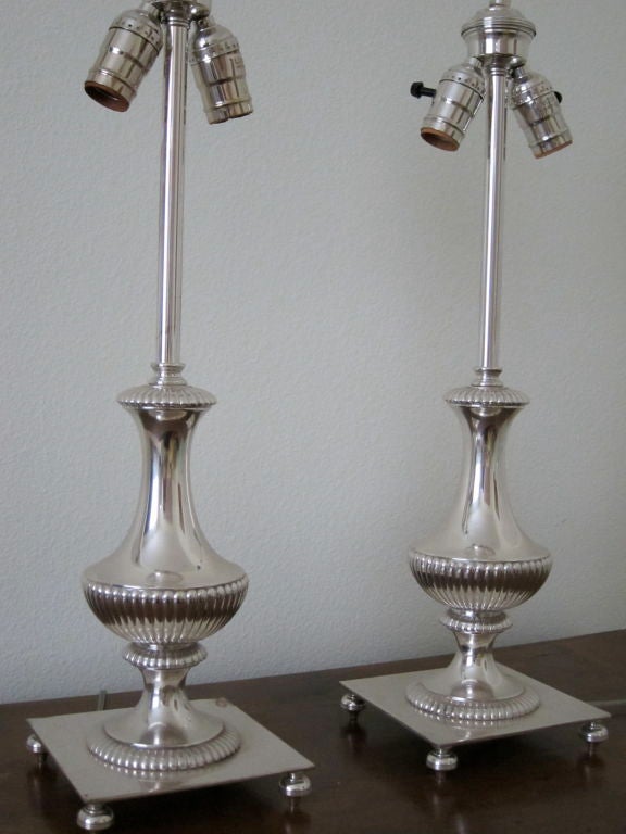 Exquisite Pair of Silver Urn Lamps