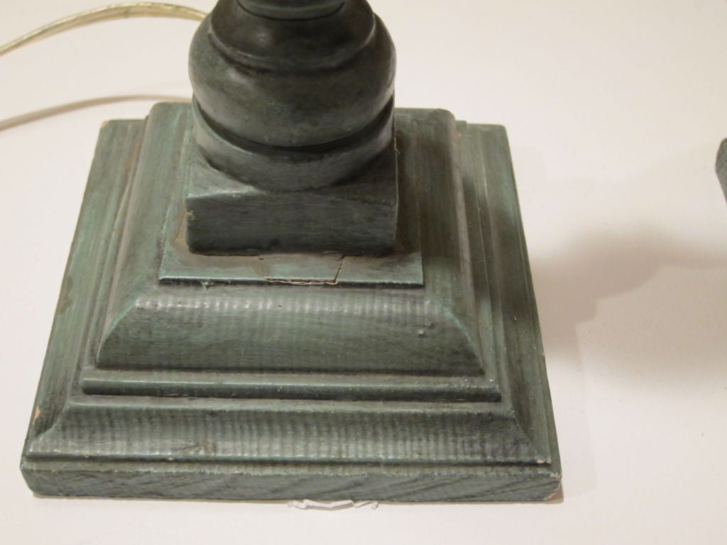 Pair of Tall Green Candlestick Lamps