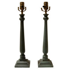 Vintage Pair of Tall Green Candlestick Lamps