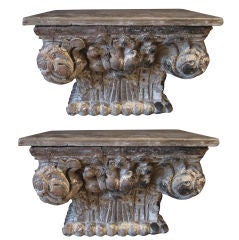 A Pair of Early 19th C. Huge Carved Wood Capitals or Pedestals