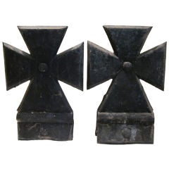 Antique Pair of Large French Iron Maltese Crosses