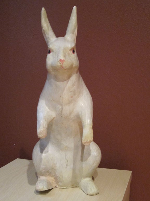 A very large and early papier mache bunny rabbit.  Examples of this size are very rare, and he measures 18.5
