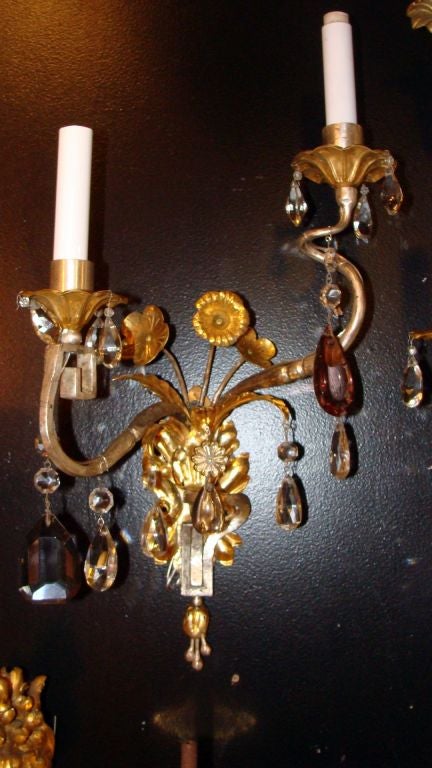 Pair of Bagues Sconces With Silver And Gold Leaf Finish
