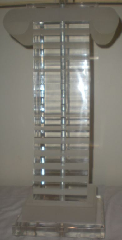 Large and heavy lucite lamps.Clear andfrosted lucite striping detail. Newly rewired
