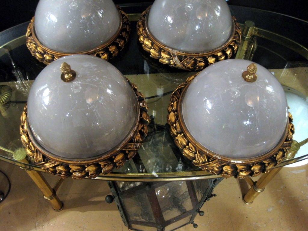 Six Glass Insert Ceiling Fixtures In Good Condition For Sale In Stamford, CT