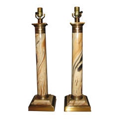 Pair Of French Empire Faux Marble Column Lamps 4