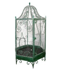 Antique Whimsical Iron And Wire Pagoda Top Aviary