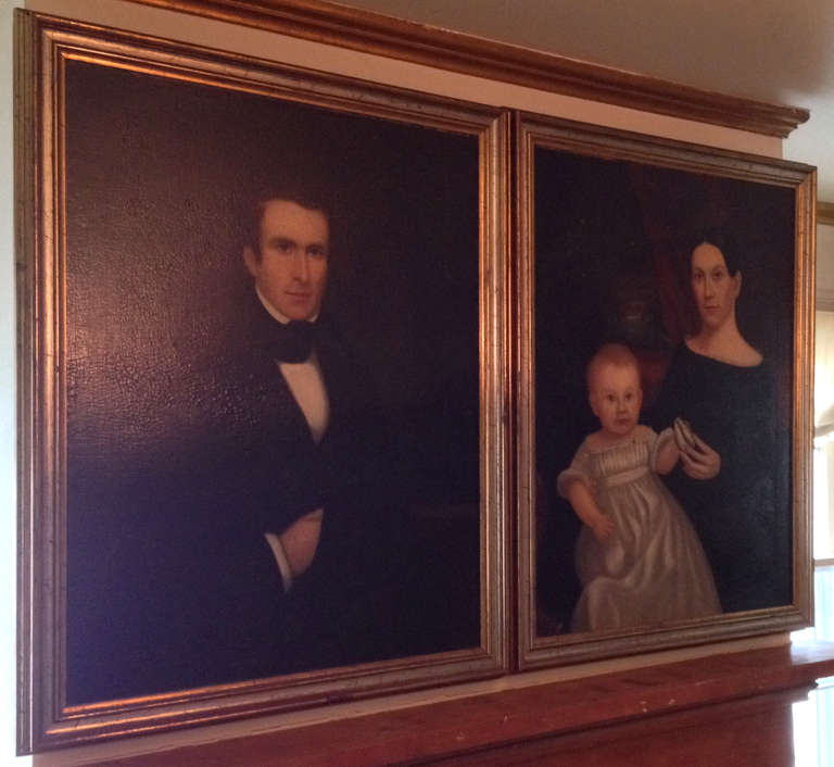 Beautiful pair of 19th century American School portraits in original frames both .
