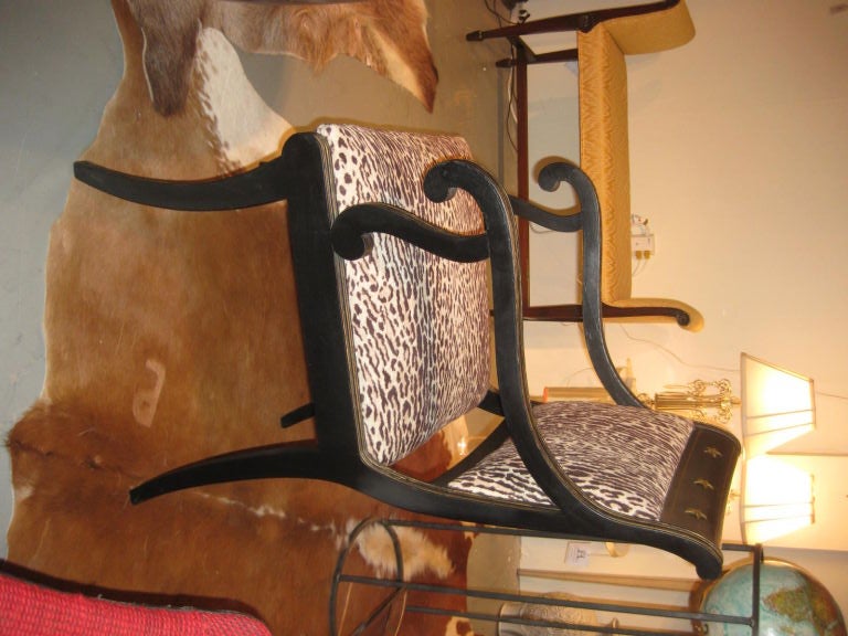 Pair Of Regency Style Chairs Upholstered In faux Leopard In Good Condition For Sale In Stamford, CT
