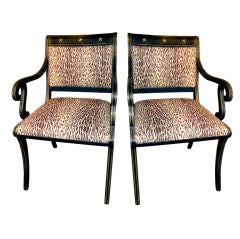 Pair Of Regency Style Chairs Upholstered In faux Leopard