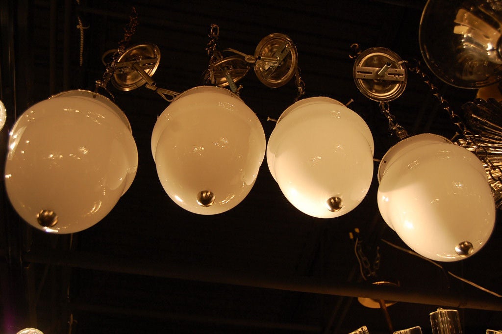 Large Set Of Opaline Glass Light Fixtures In Good Condition For Sale In Stamford, CT