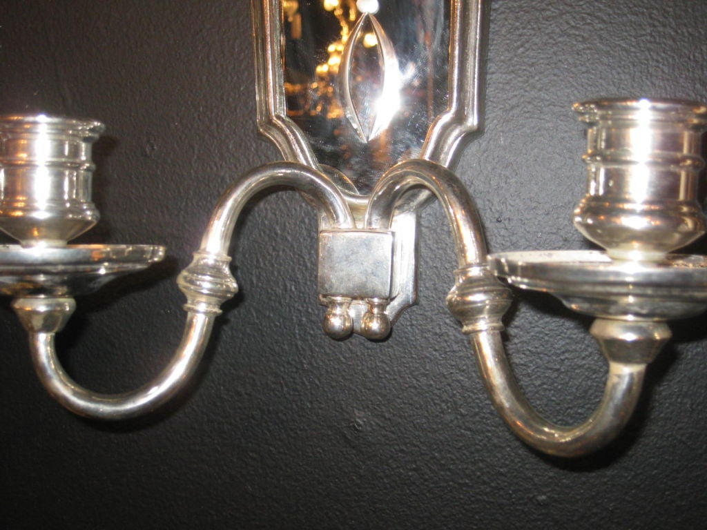 French Set Of 8 Silver Plate Sconces With Mirrored Backs For Sale