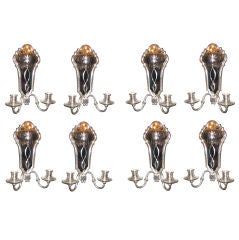 Set Of 8 Silver Plate Sconces With Mirrored Backs