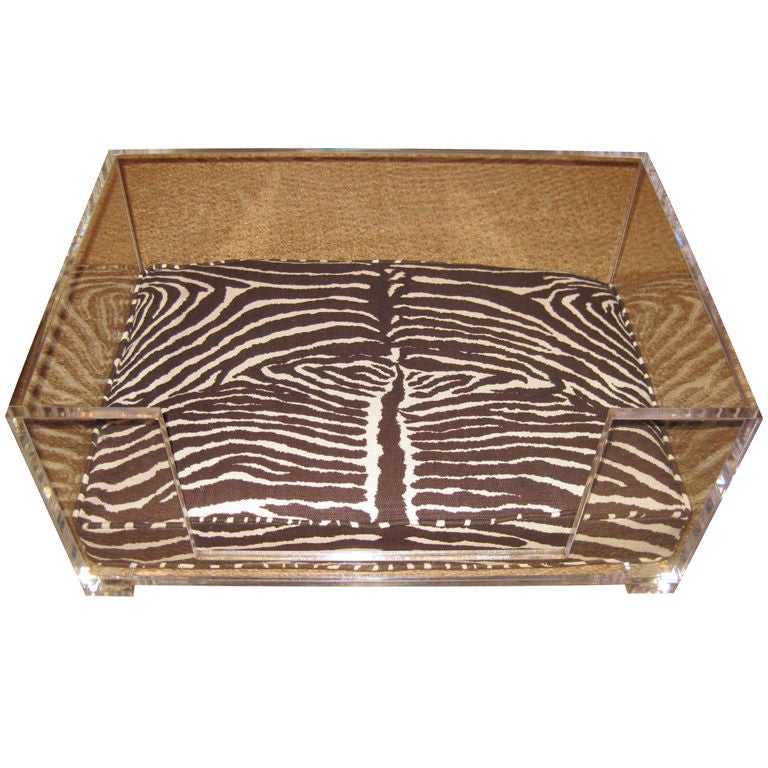 Very Cool Lucite Dog Bed With Zebra Print Fabric Cushion For Sale