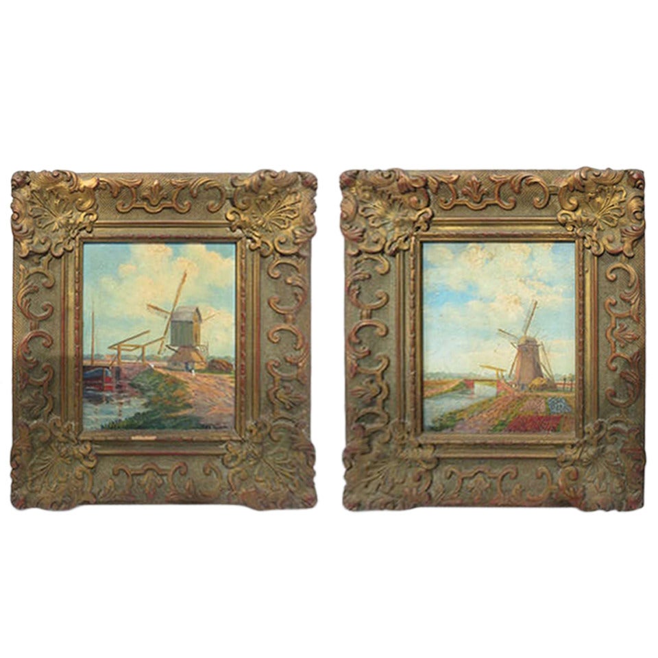 Pair of Early Dutch Scenes For Sale