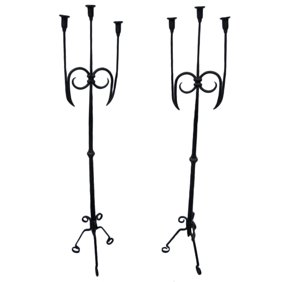 Pair of Wrought Iron Candelabrum For Sale