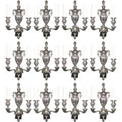 Set Of 12 C. 1920's English Silver Plated Bronze Sconces 8
