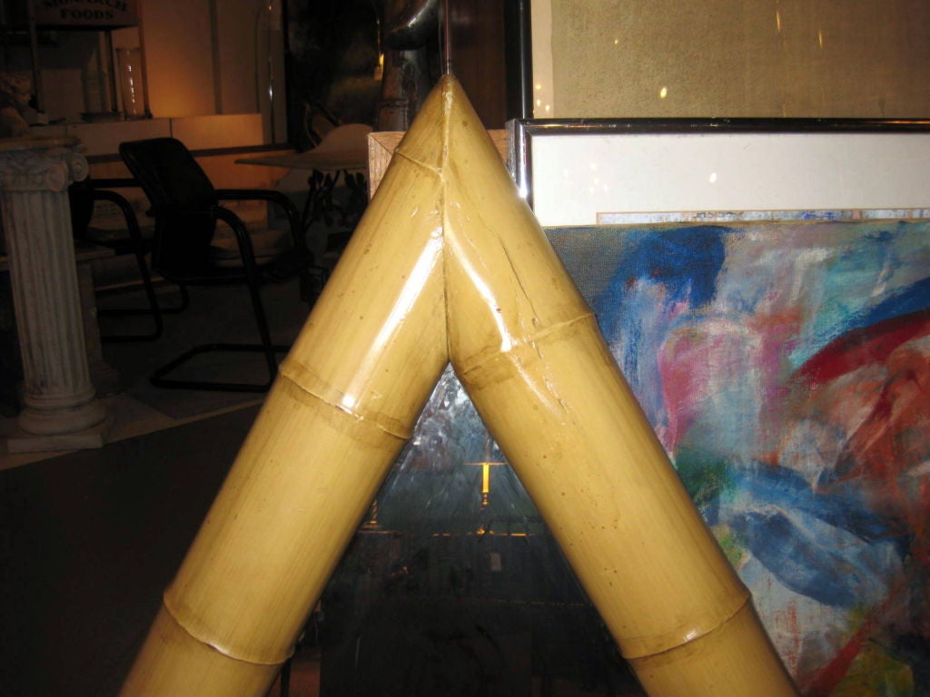 Large Vintage Elephant Bamboo Triangular Mirror In Good Condition For Sale In Stamford, CT