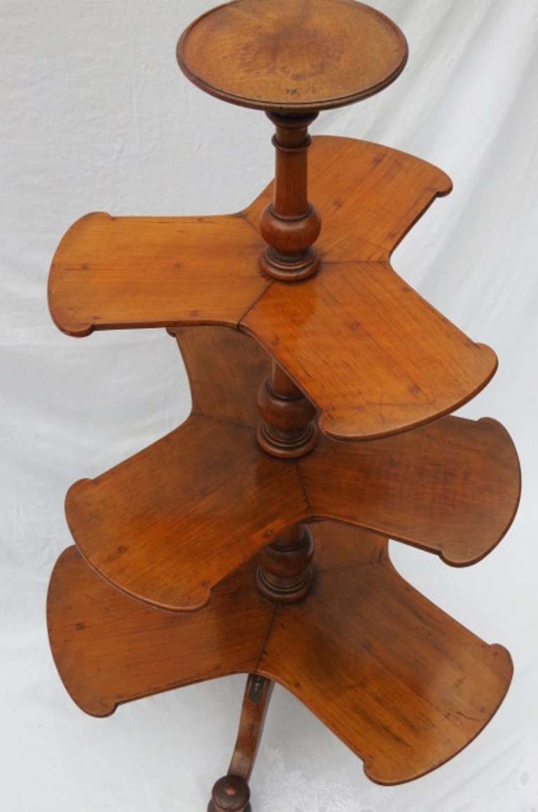 Early English fruitwood three leg, four tier serving stand. Excellent condition with great patina.