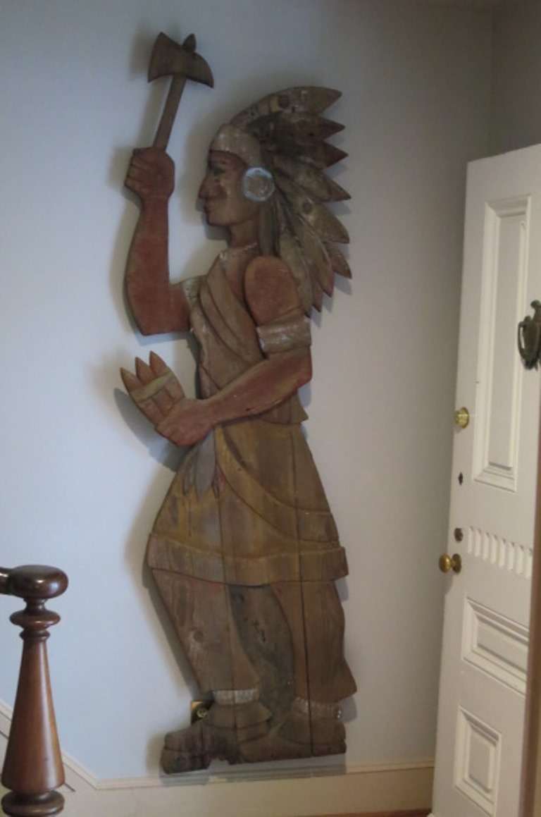 Monumental 19th century trade sign solid wood hand-carved Native American, circa 1860. Reinbeck, New York.