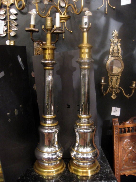 Mercury glass lamps with gilt detail and original hardware