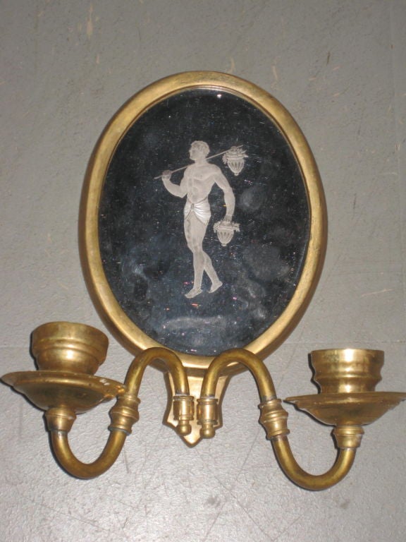 20th Century Set Of Six Bronze And Etched Mirror Caldwell Sconces For Sale