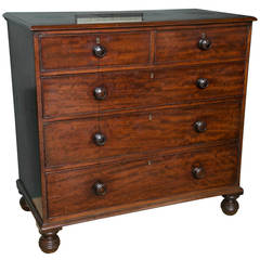 Solid Mahogany Five-Drawer Chest on Ringed Bun Feet