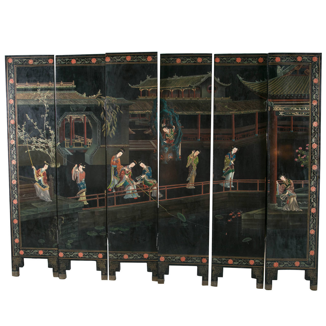 Chinese Lacquered SixPanel Screen For Sale at 1stDibs chinese panel