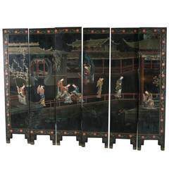 Chinese Lacquered Six-Panel Screen
