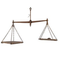 Antique Wrought Iron and Wood Balance Scale