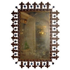 Iron Fleur De Lis Mirror With Blue Beads