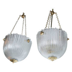 Pair of 1930s French Molded Frosted Glass Lanterns 6