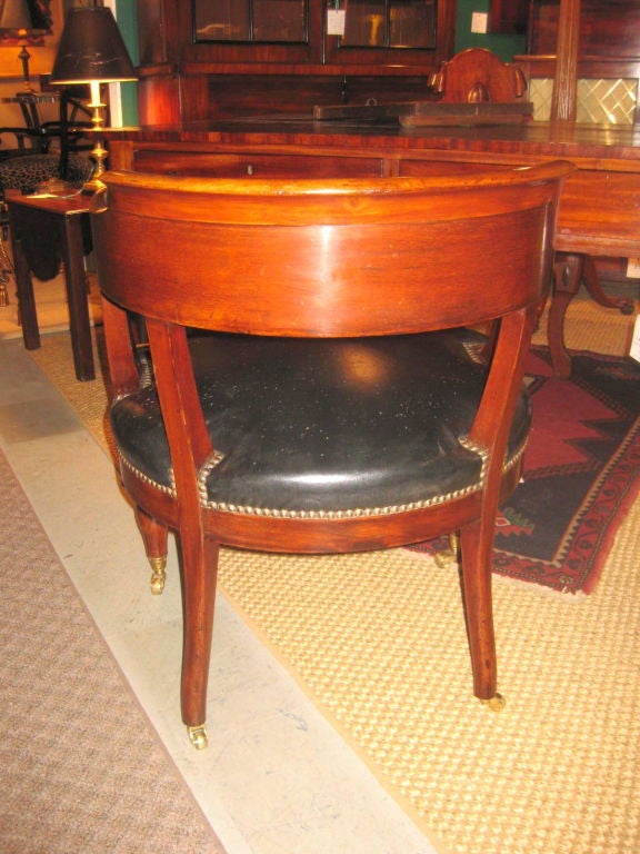 Solid mahogany barrel back desk chair on casters