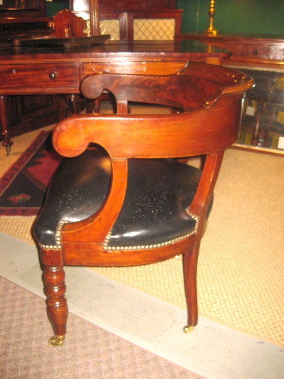 French Mahogany Barrel Back Desk Chair In Good Condition In Stamford, CT
