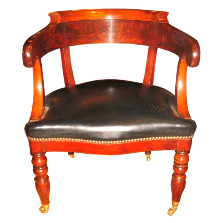 French Mahogany Barrel Back Desk Chair