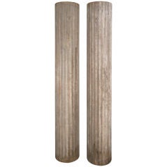 Pair Of Carved Fluted Columns In Old White Paint
